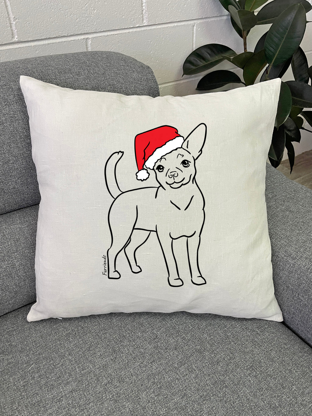 Chihuahua Christmas Edition Linen Cushion Cover