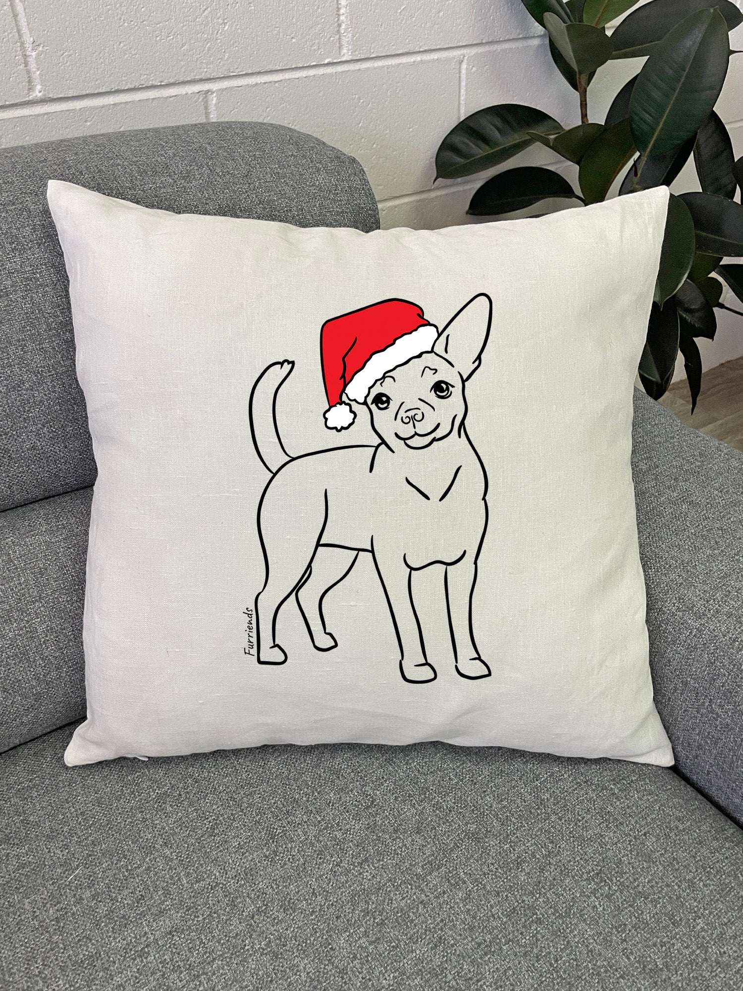 Chihuahua Christmas Edition Linen Cushion Cover