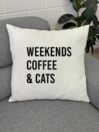 Weekends Coffee & Cats Linen Cushion Cover