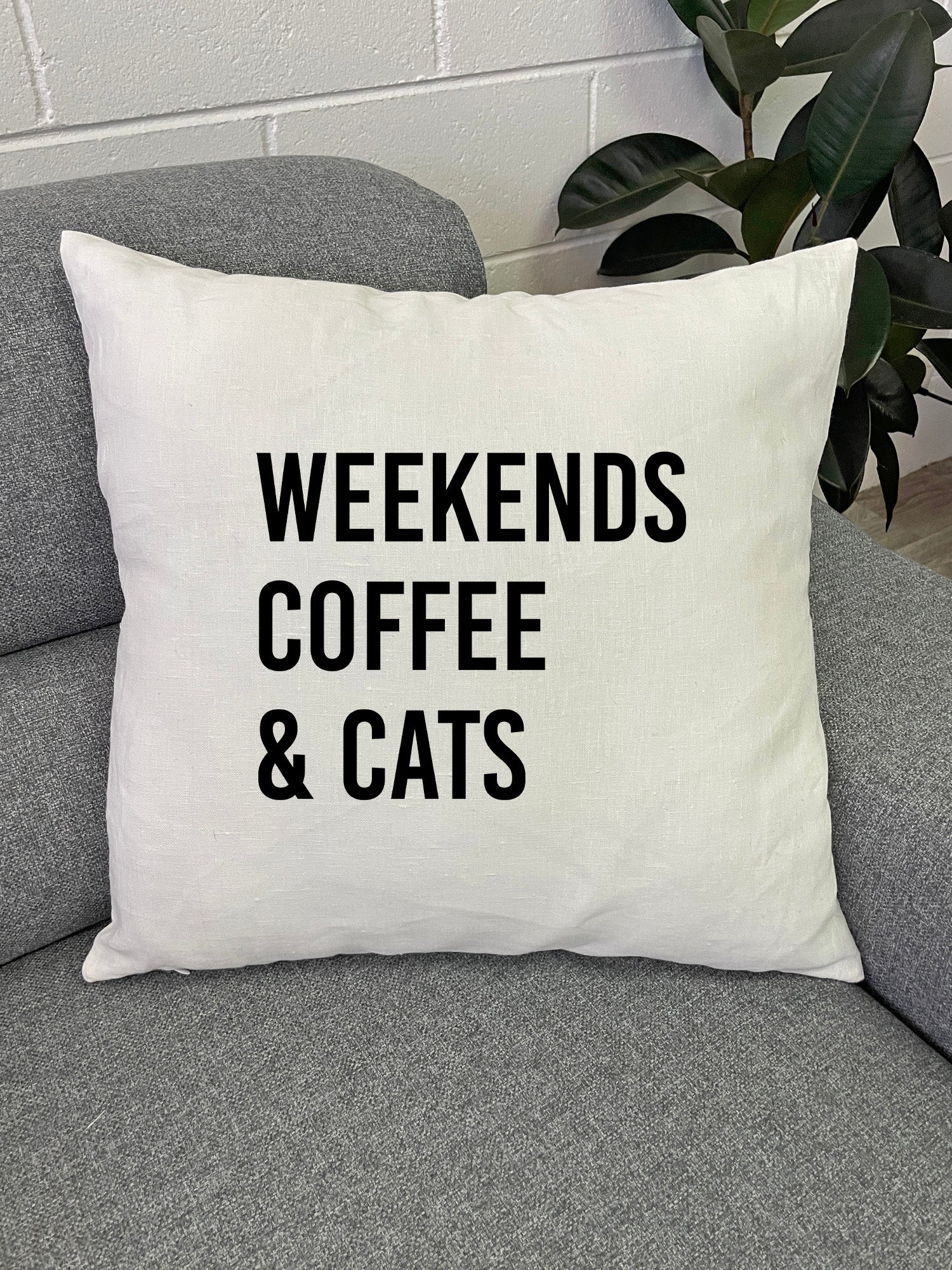 Weekends Coffee & Cats Linen Cushion Cover