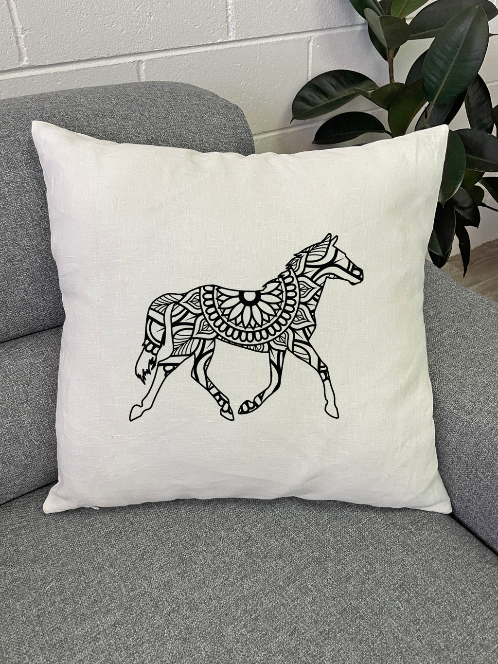 Horse Mandala Linen Cushion Cover
