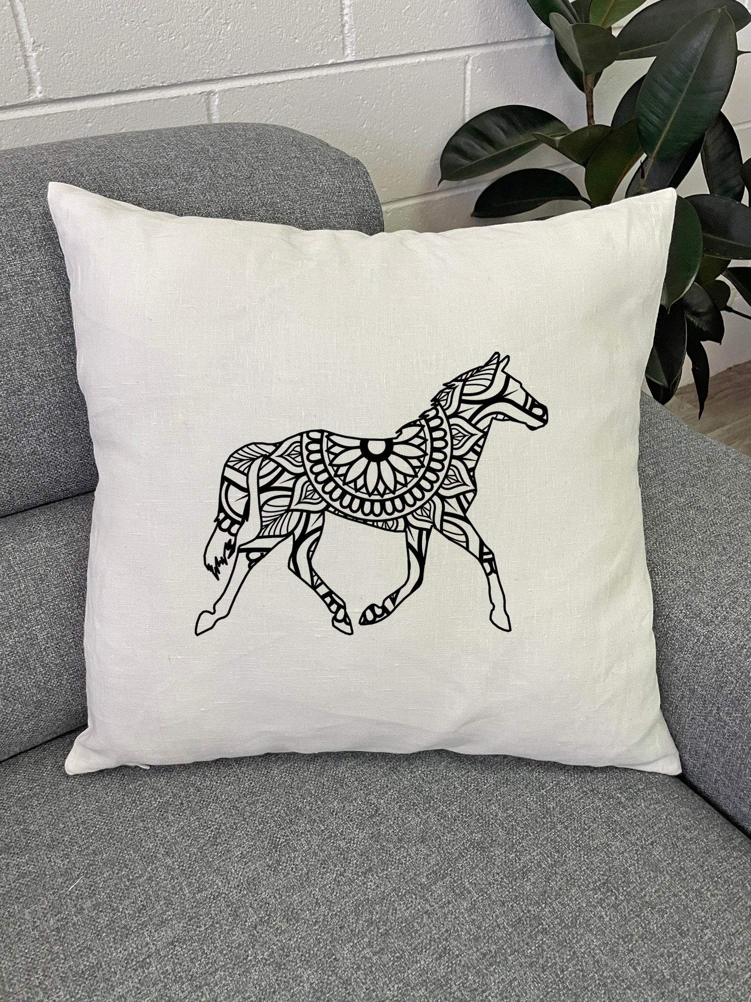 Horse Mandala Linen Cushion Cover