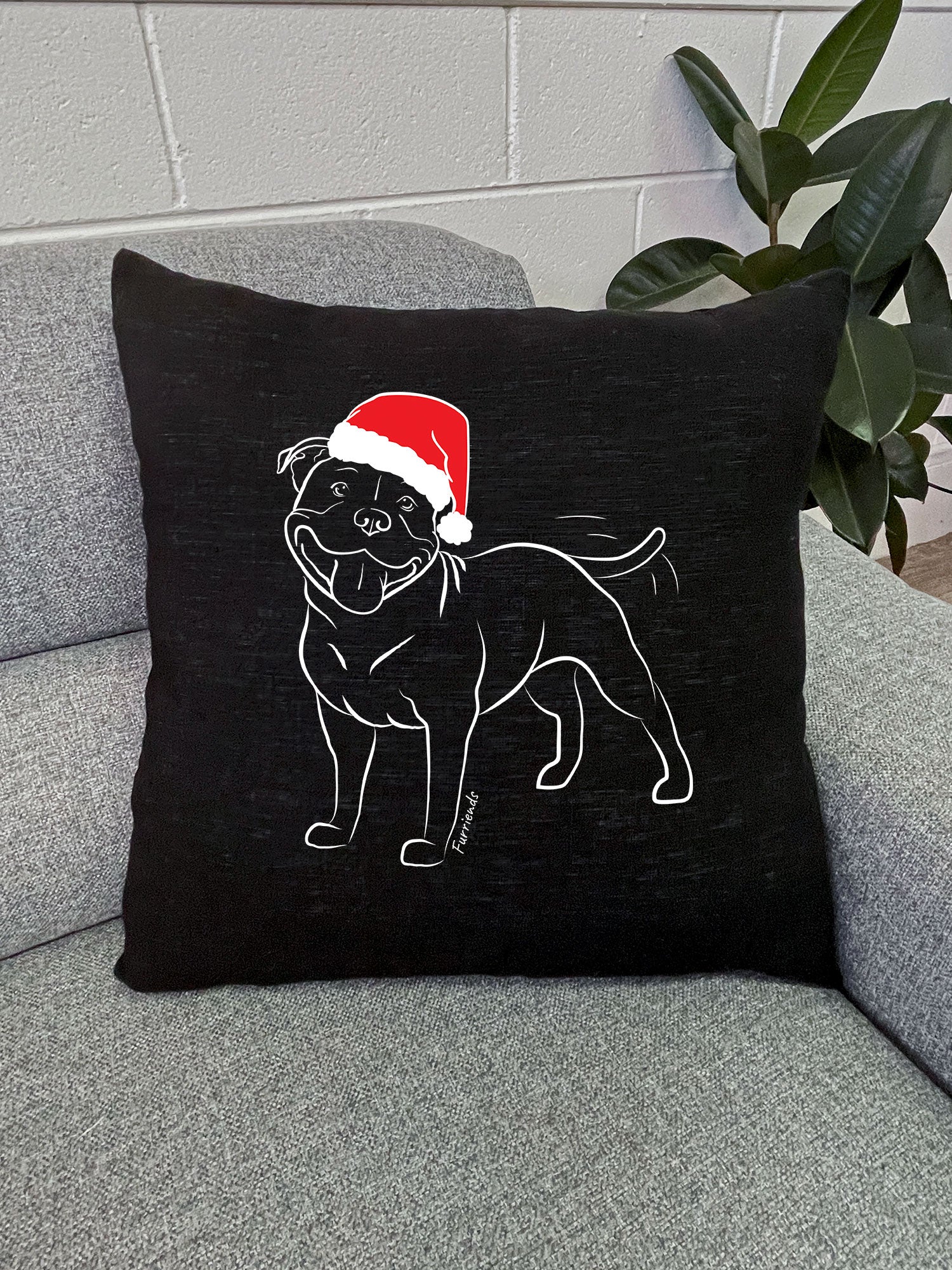 Staffordshire Bull Terrier Christmas Edition Linen Cushion Cover