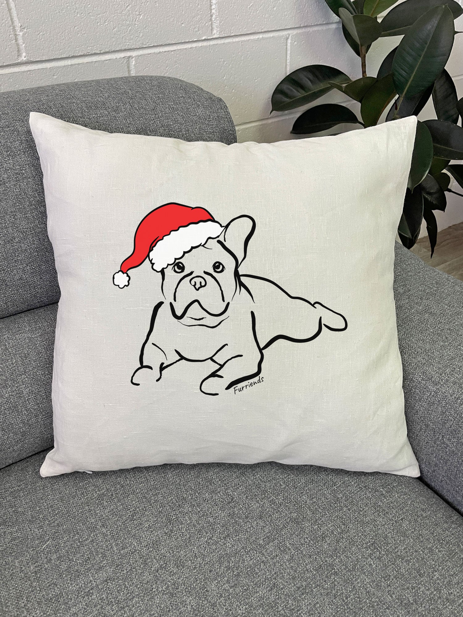 French Bulldog Christmas Edition Linen Cushion Cover