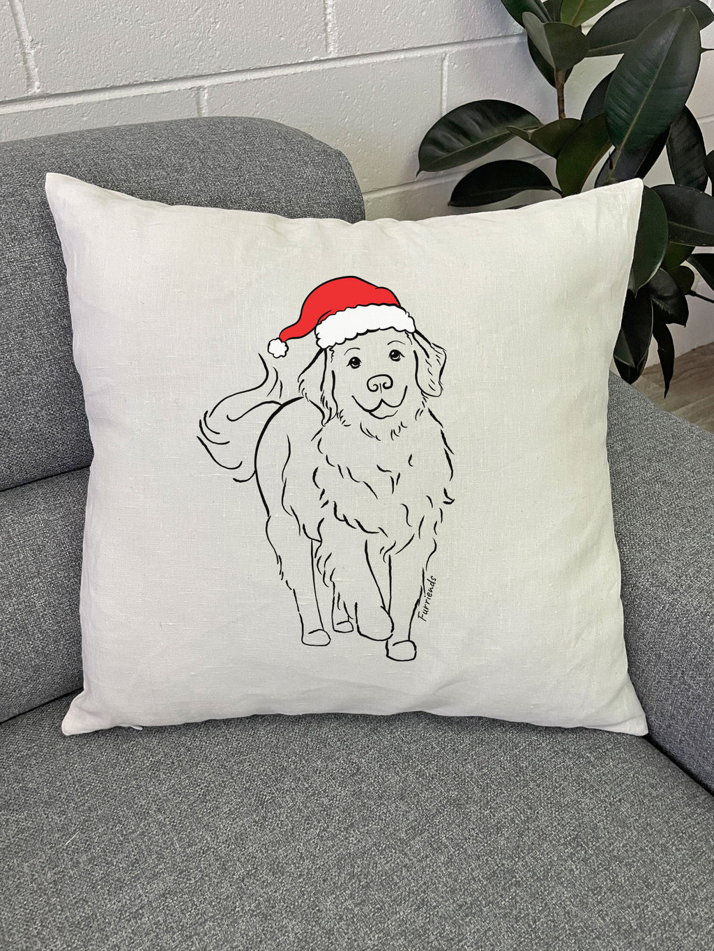 Golden Retriever Christmas Edition Linen Cushion Cover