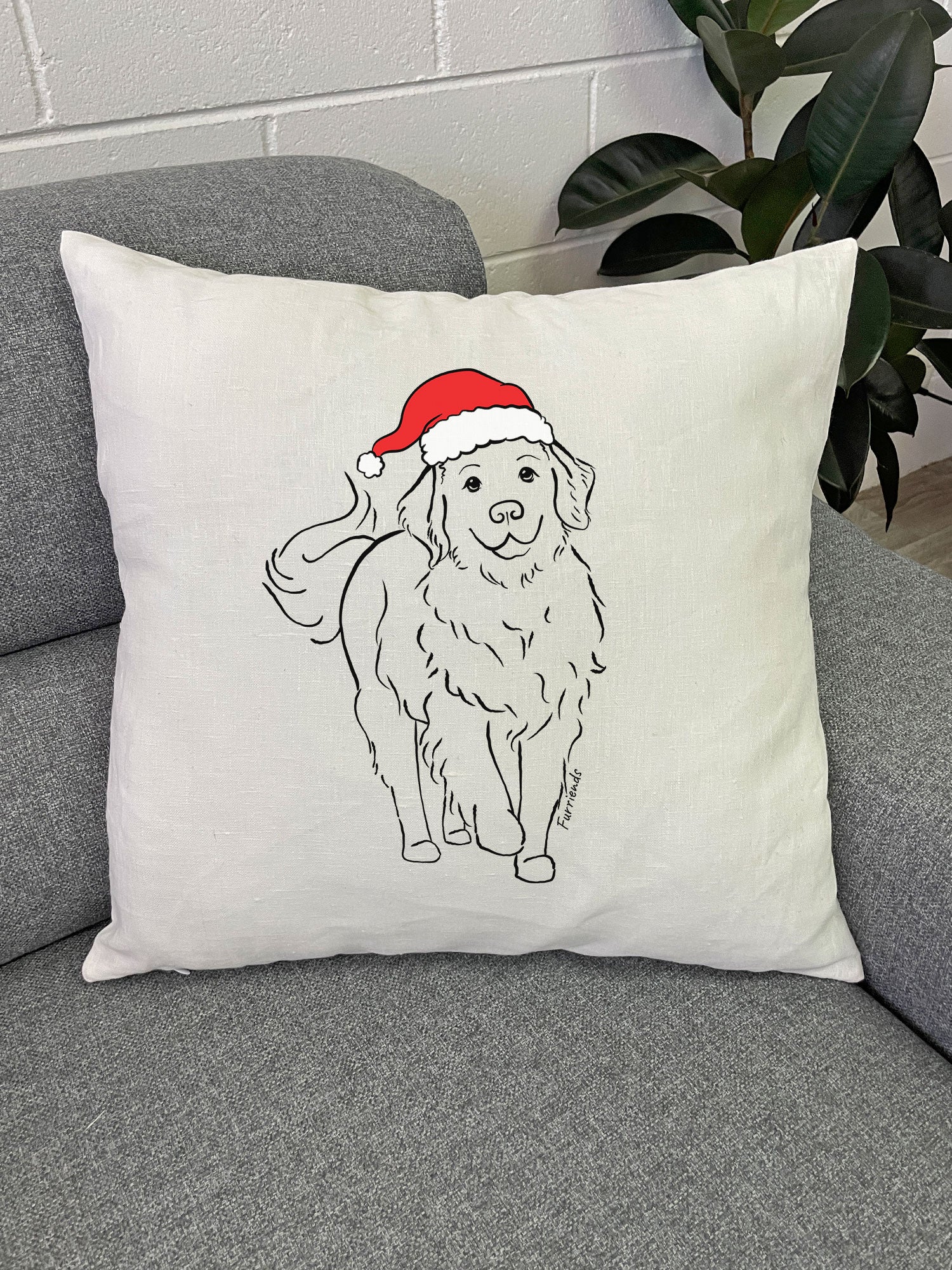 Golden Retriever Christmas Edition Linen Cushion Cover