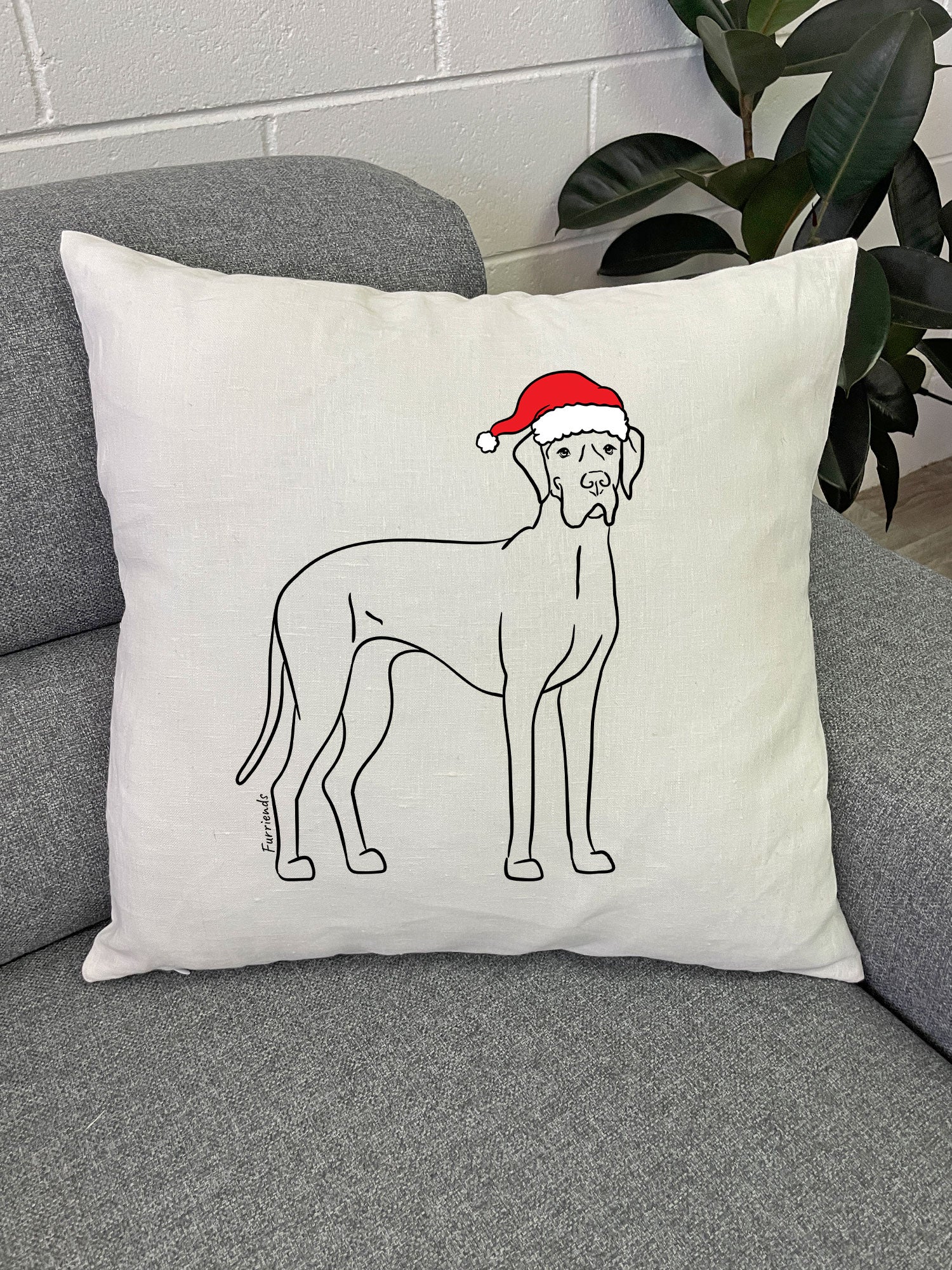 Great Dane Christmas Edition Linen Cushion Cover