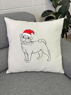 Pug Christmas Edition Linen Cushion Cover