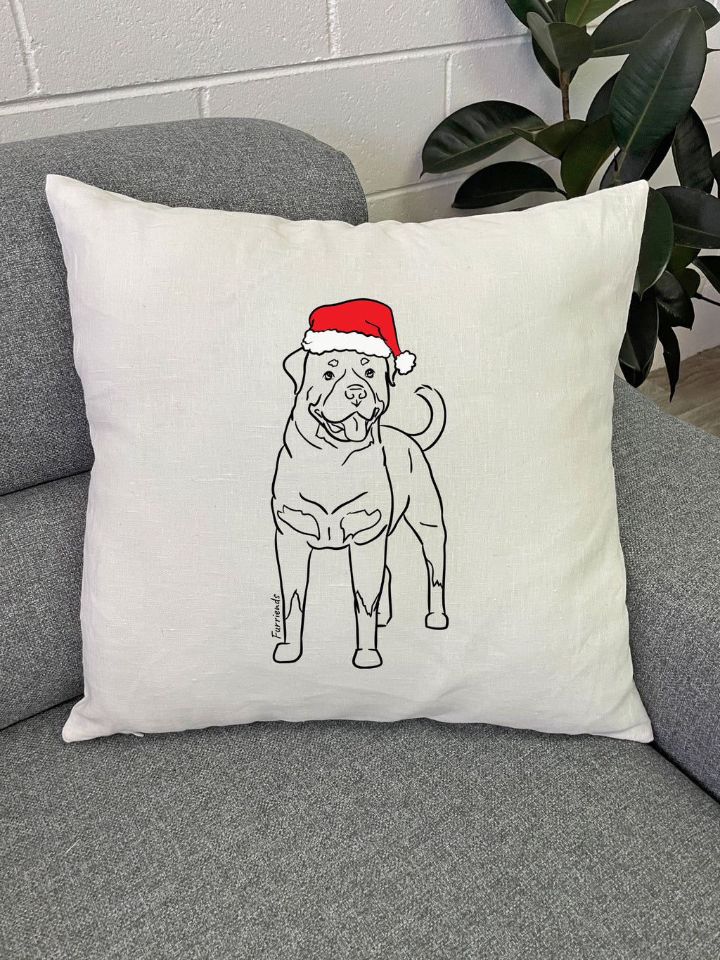 Rottweiler Christmas Edition Linen Cushion Cover