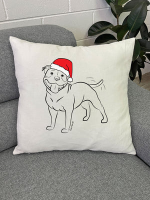Staffordshire Bull Terrier Christmas Edition Linen Cushion Cover