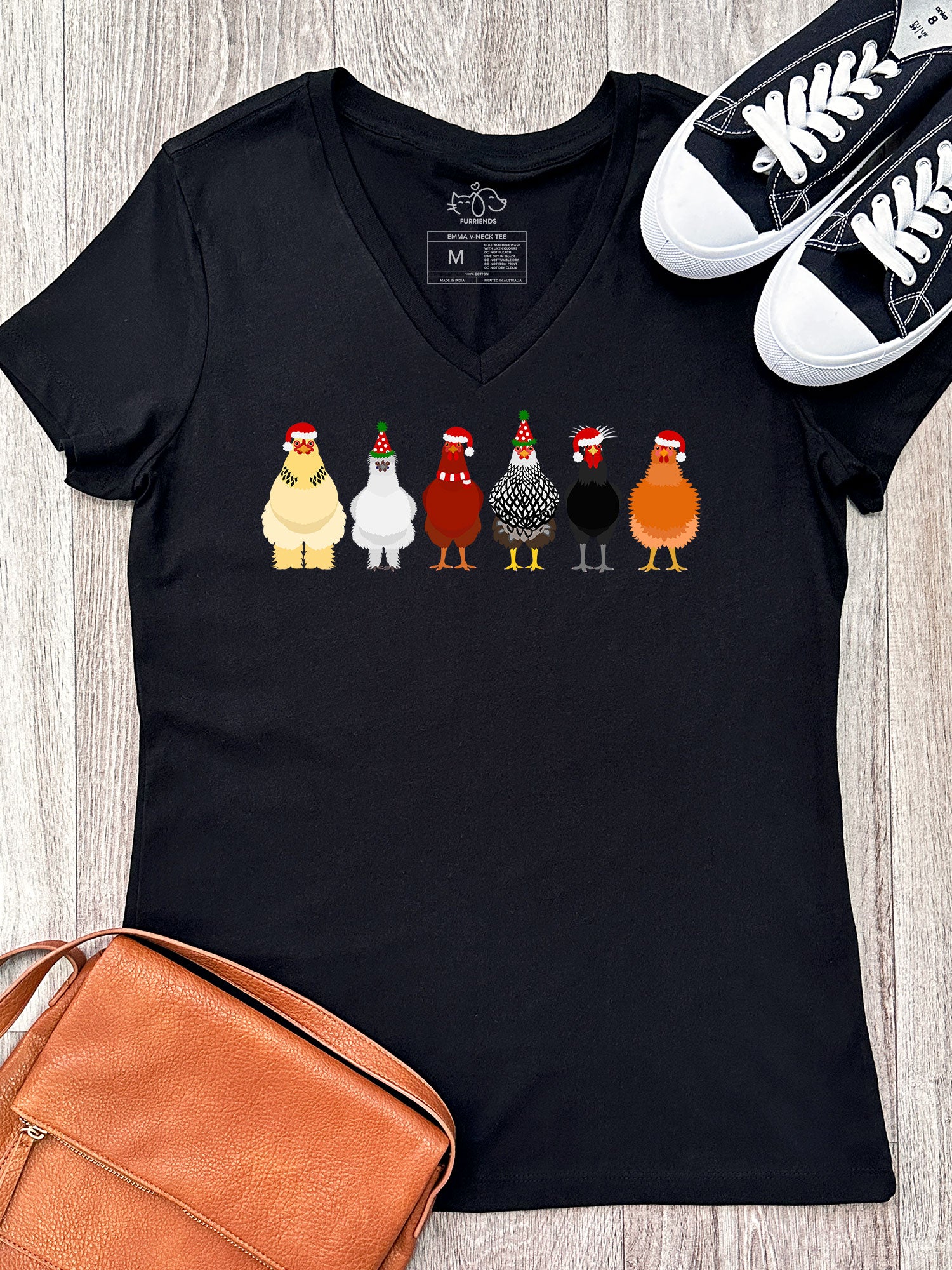 Merry Clucking Christmas Emma V-Neck Tee