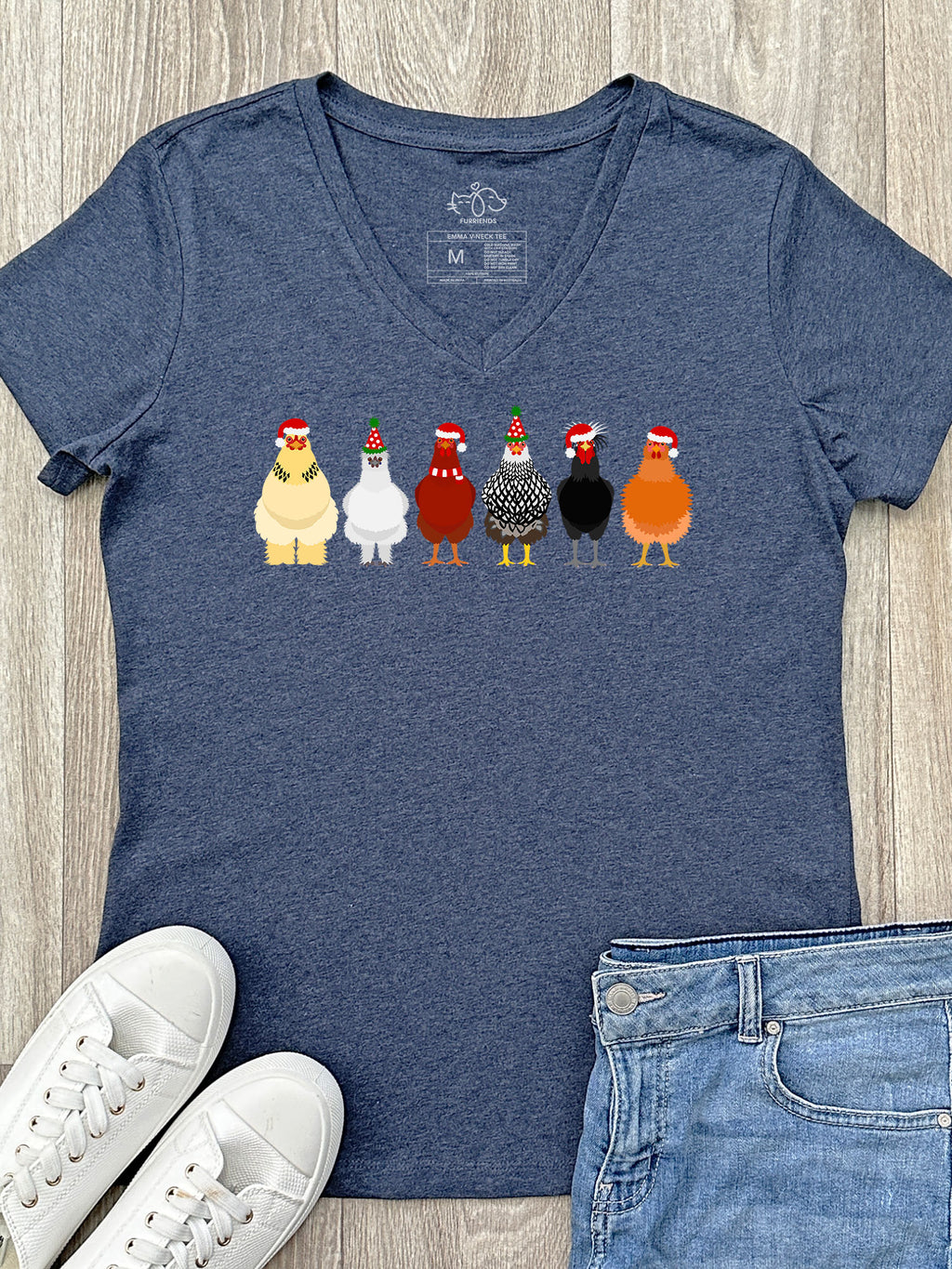 Merry Clucking Christmas Emma V-Neck Tee