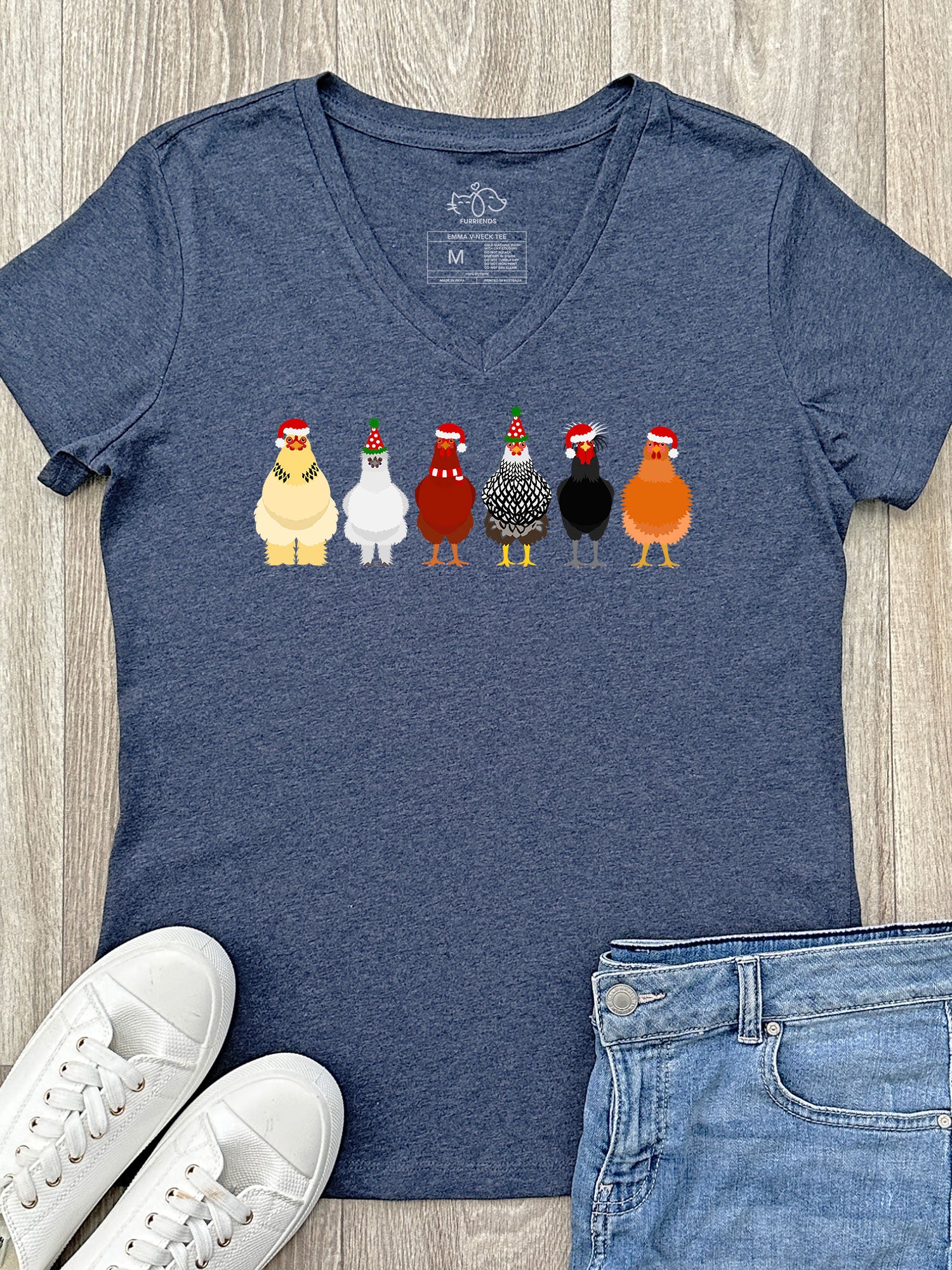 Merry Clucking Christmas Emma V-Neck Tee