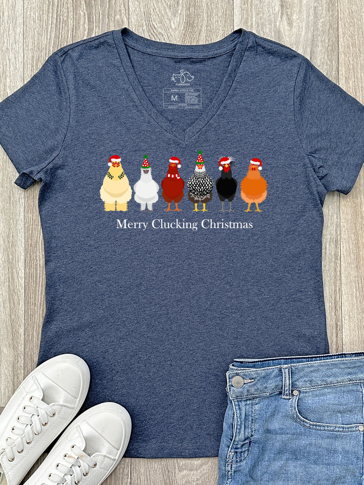 Merry Clucking Christmas Emma V-Neck Tee