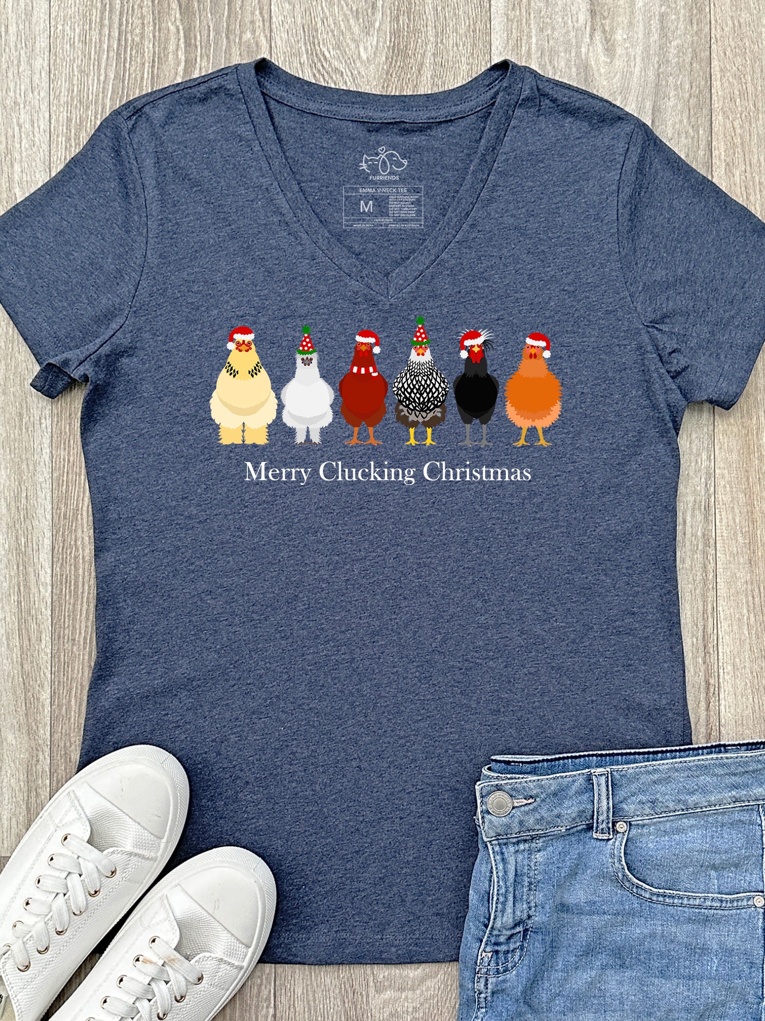 Merry Clucking Christmas Emma V-Neck Tee