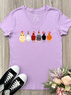 Merry Clucking Christmas Emma V-Neck Tee
