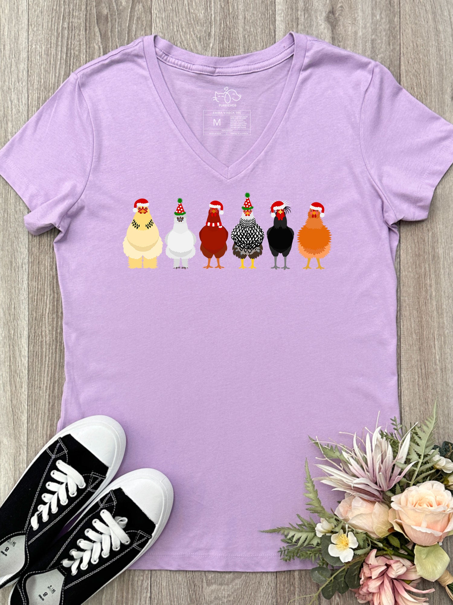 Merry Clucking Christmas Emma V-Neck Tee