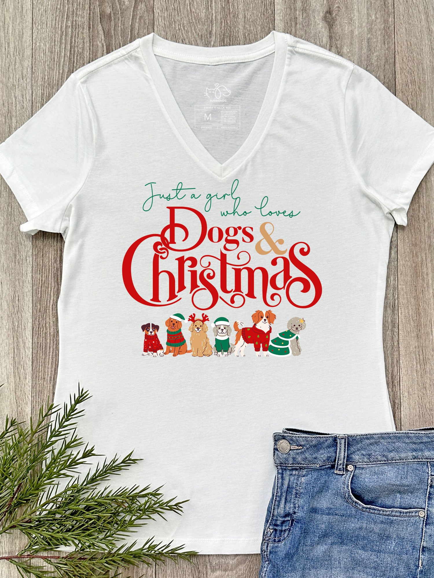 Just A Girl Who Loves Dogs & Christmas Emma V-Neck Tee