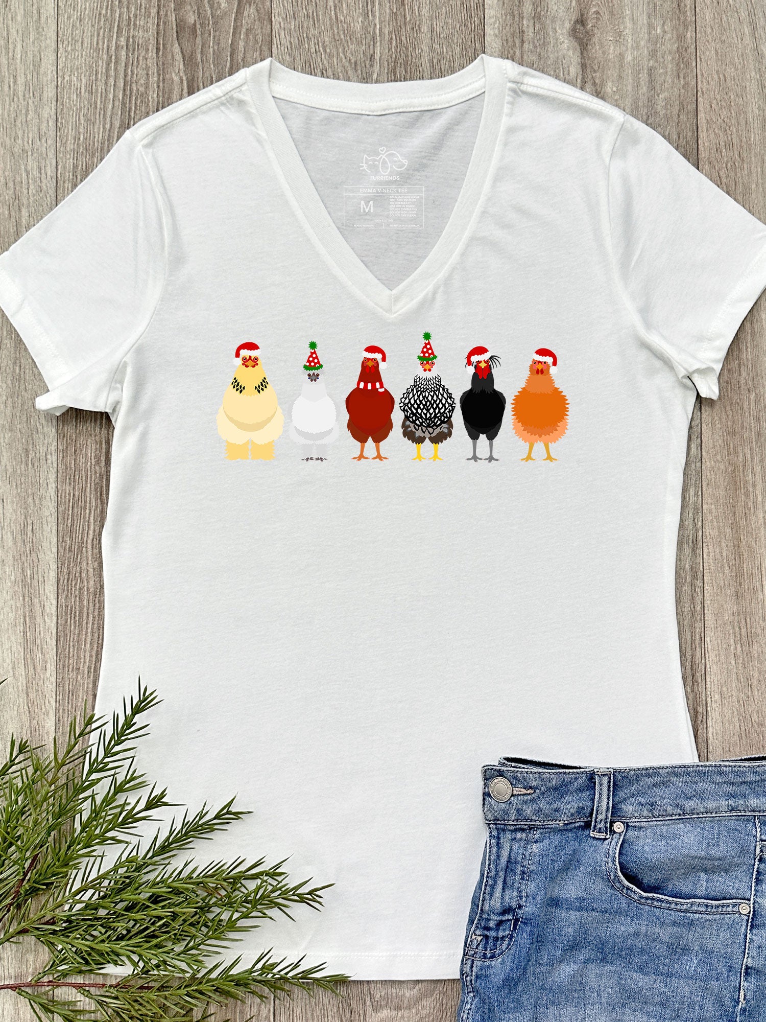 Merry Clucking Christmas Emma V-Neck Tee