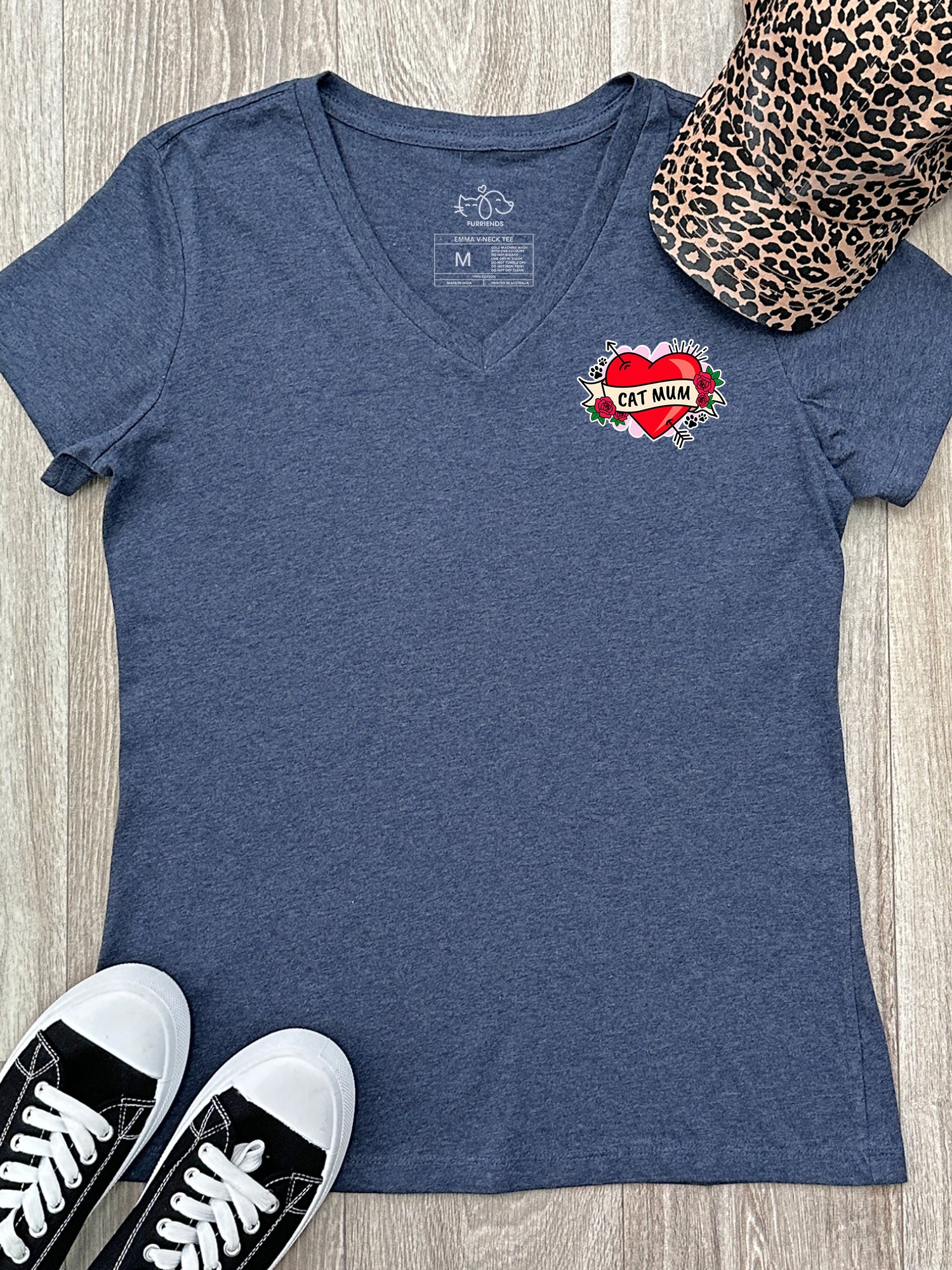 Cat Mum Heart Tattoo Emma V-Neck Tee
