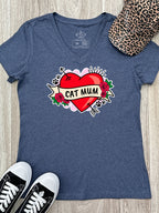 Cat Mum Heart Tattoo Emma V-Neck Tee