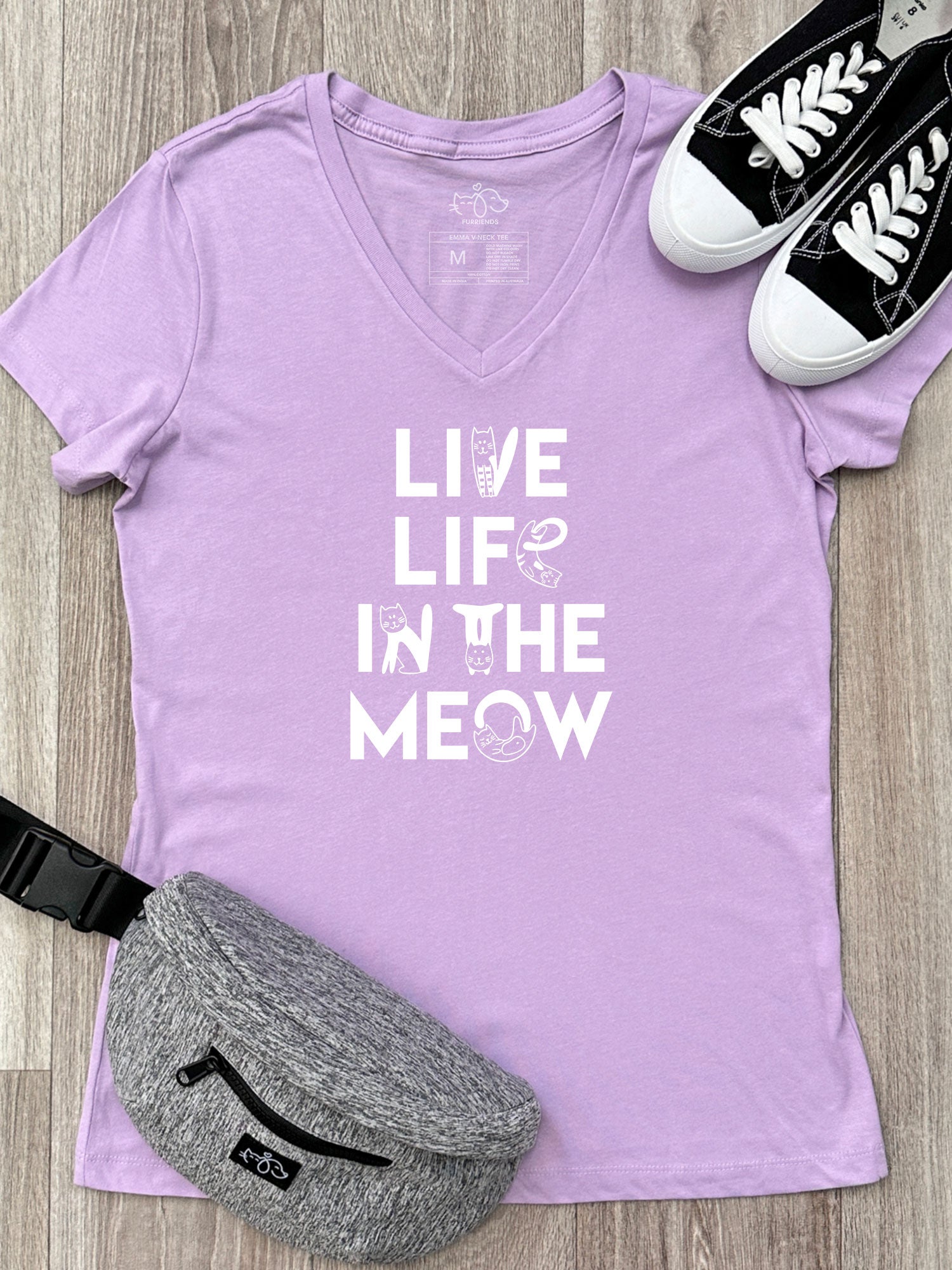 Live Life In The Meow Emma V-Neck Tee