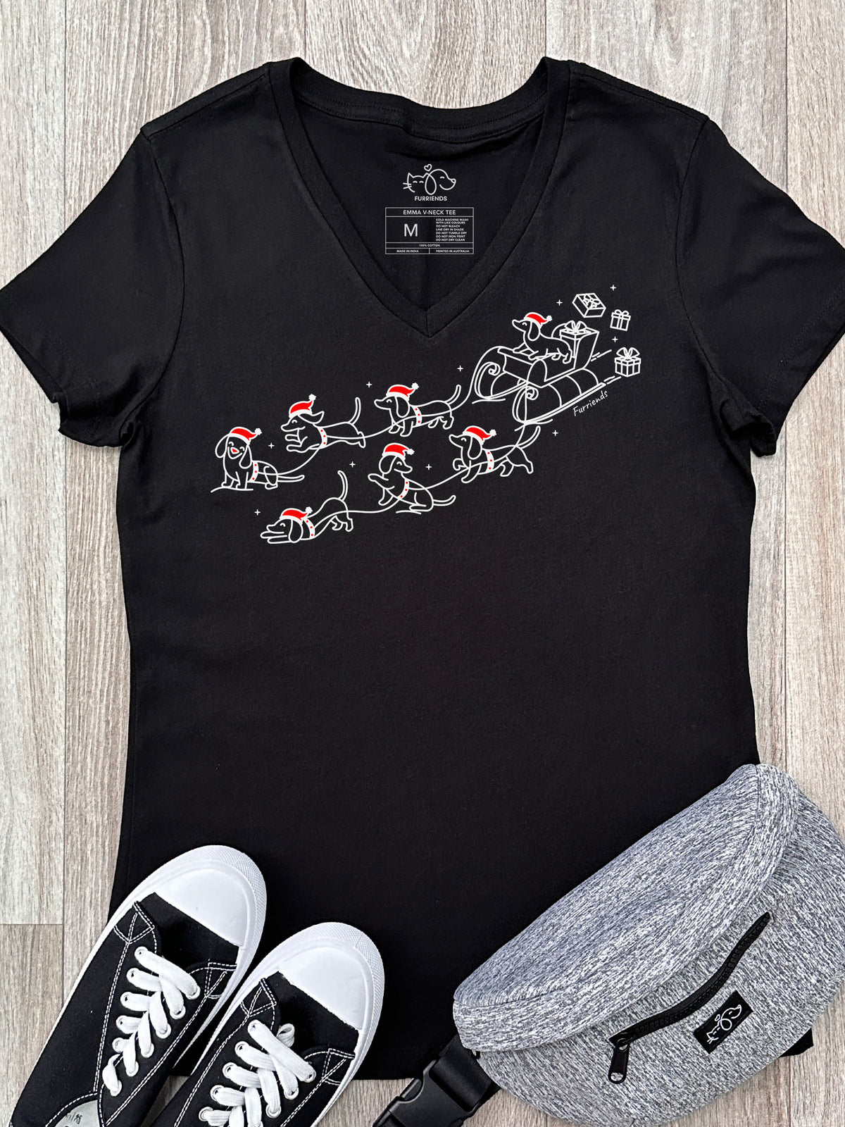 Dachshund Through The Snow Emma V-Neck Tee