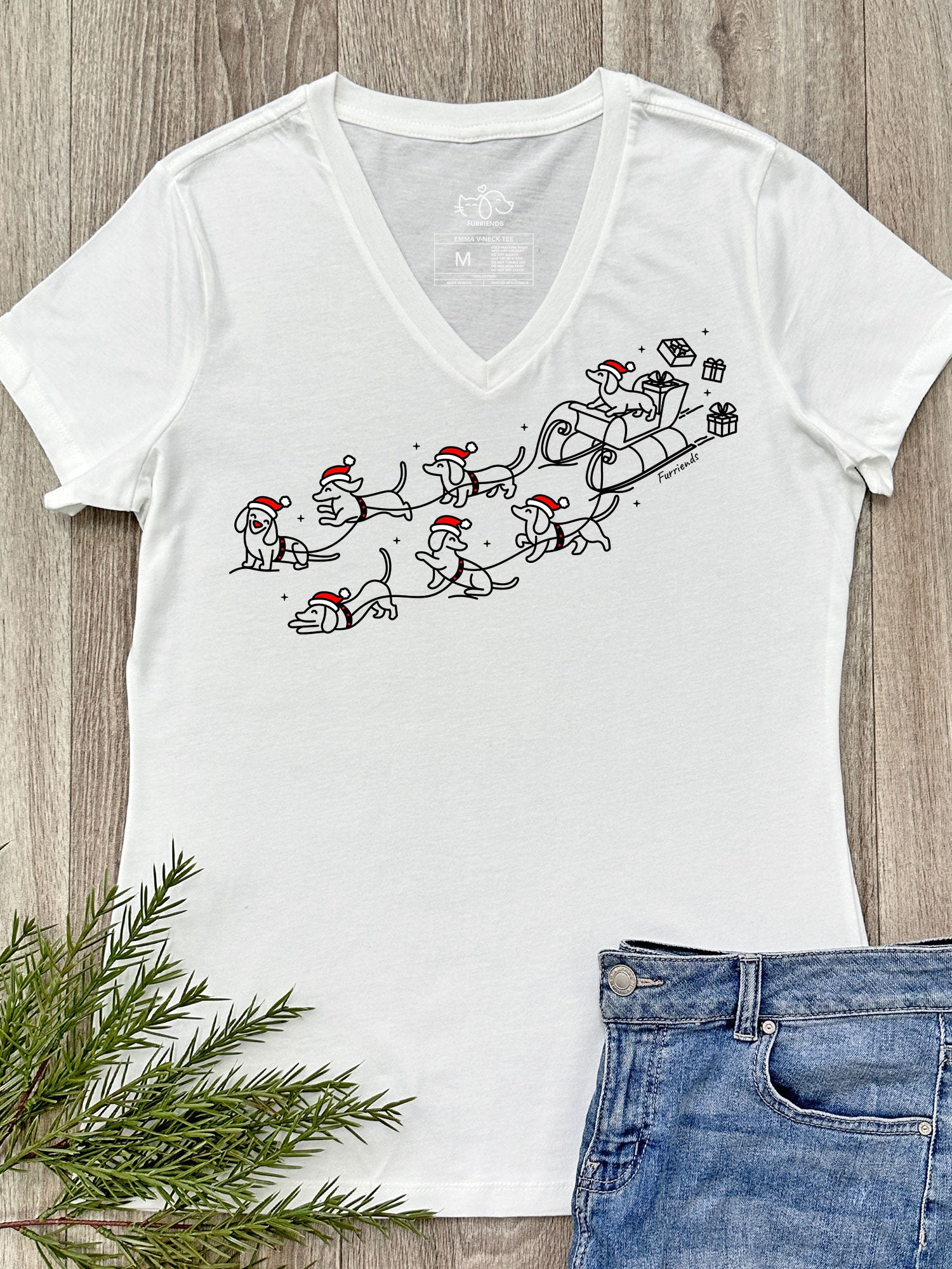 Dachshund Through The Snow Emma V-Neck Tee