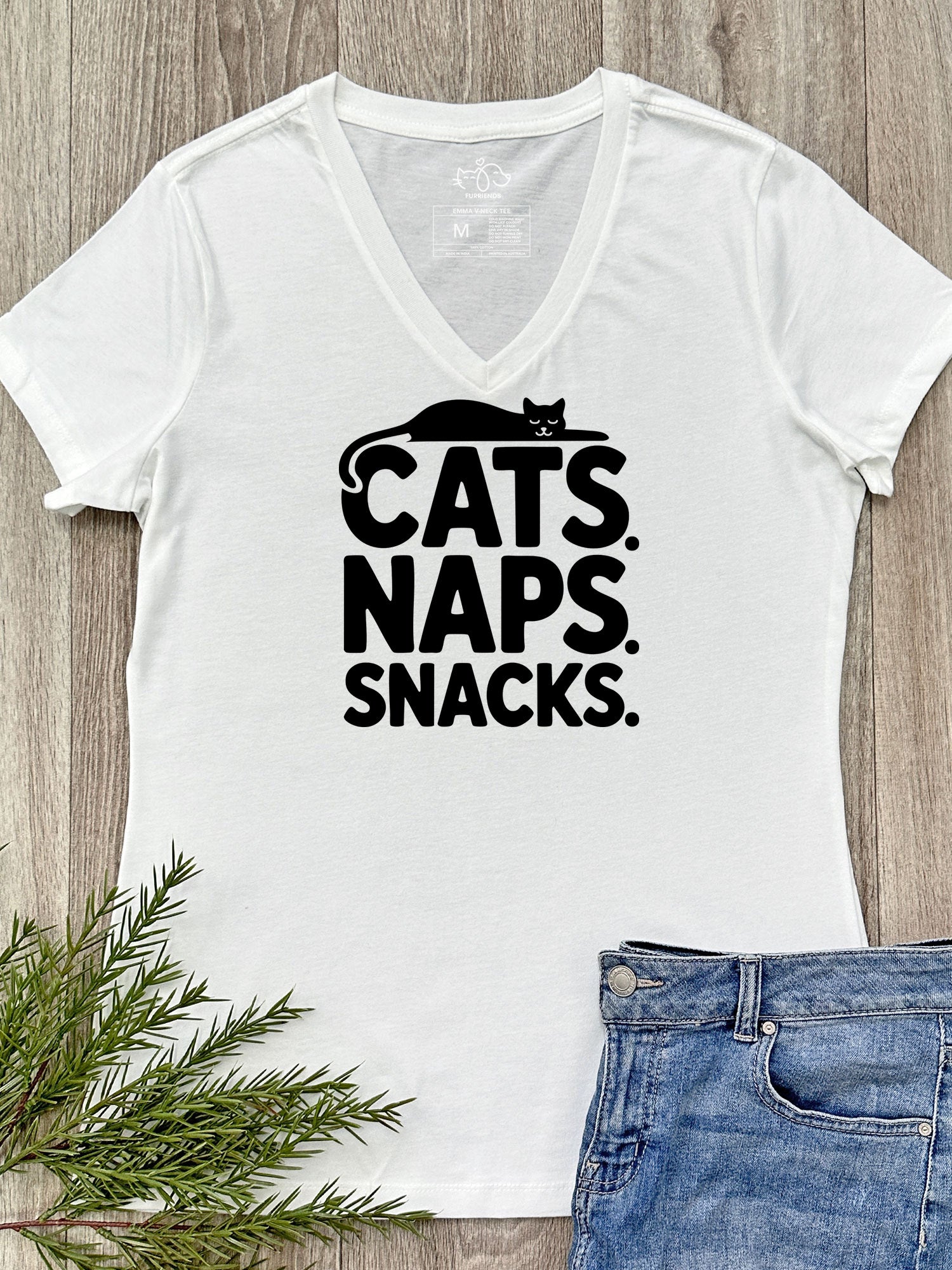 Cats. Naps. Snacks. Emma V-Neck Tee