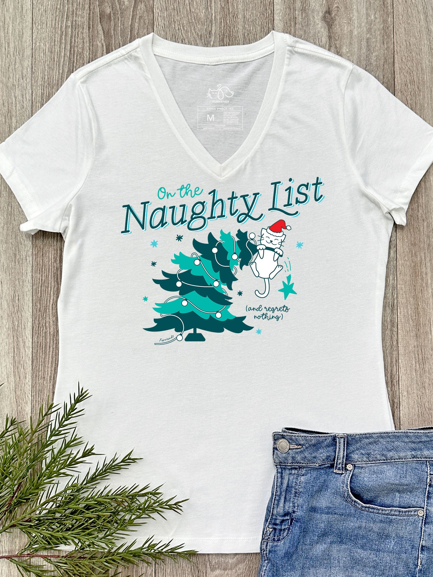 On The Naughty List - Cat Emma V-Neck Tee