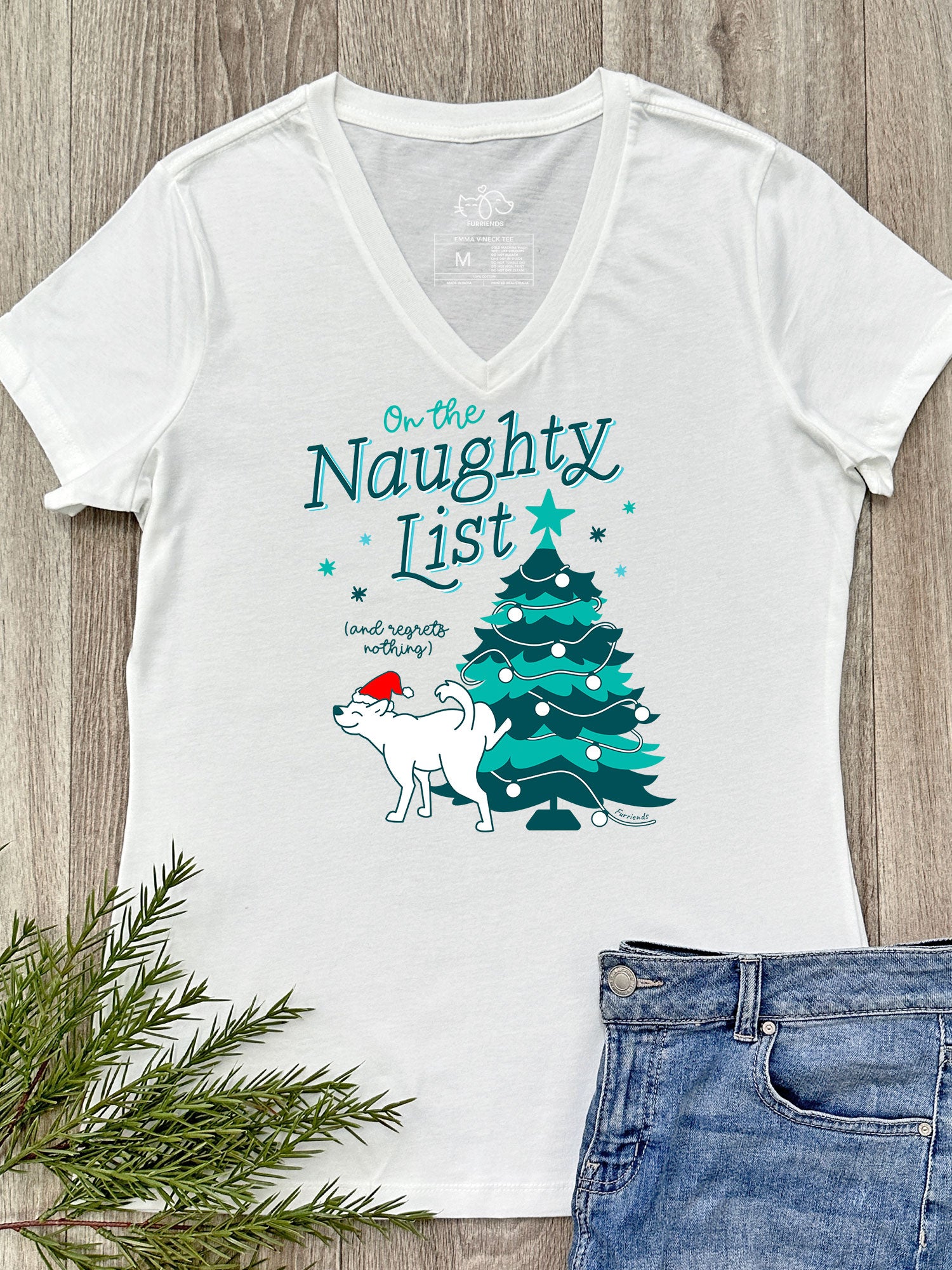 On The Naughty List - Dog Emma V-Neck Tee