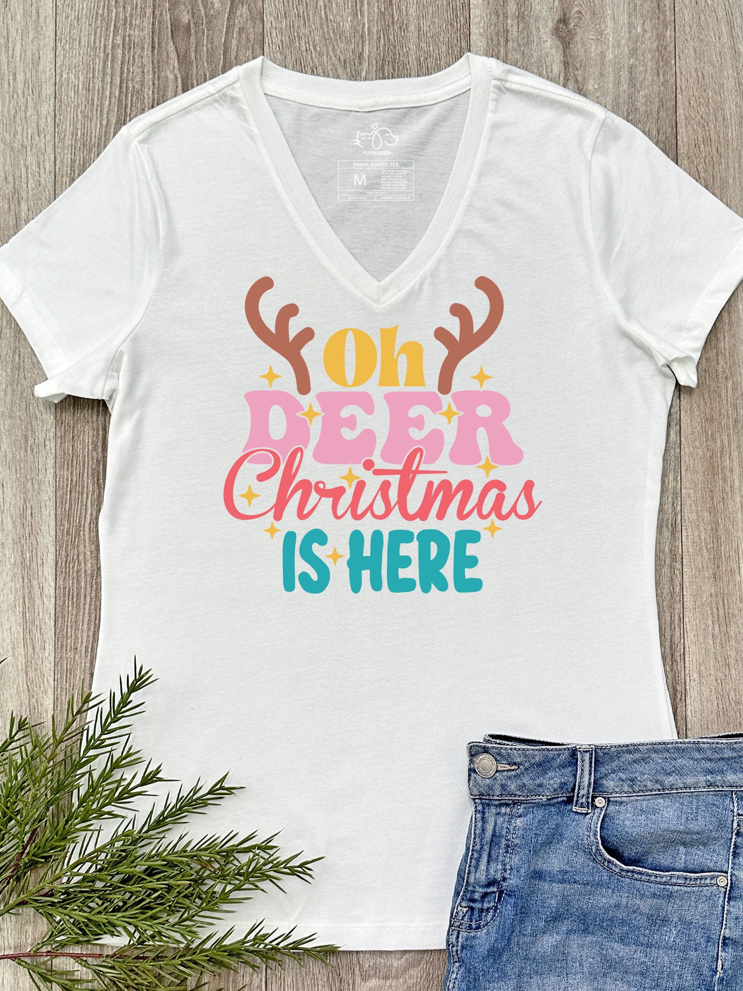 Oh Deer. Christmas Is Here Emma V-Neck Tee