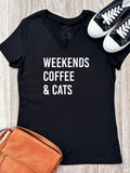 Weekends Coffee & Cats Emma V-Neck Tee