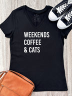 Weekends Coffee & Cats Emma V-Neck Tee