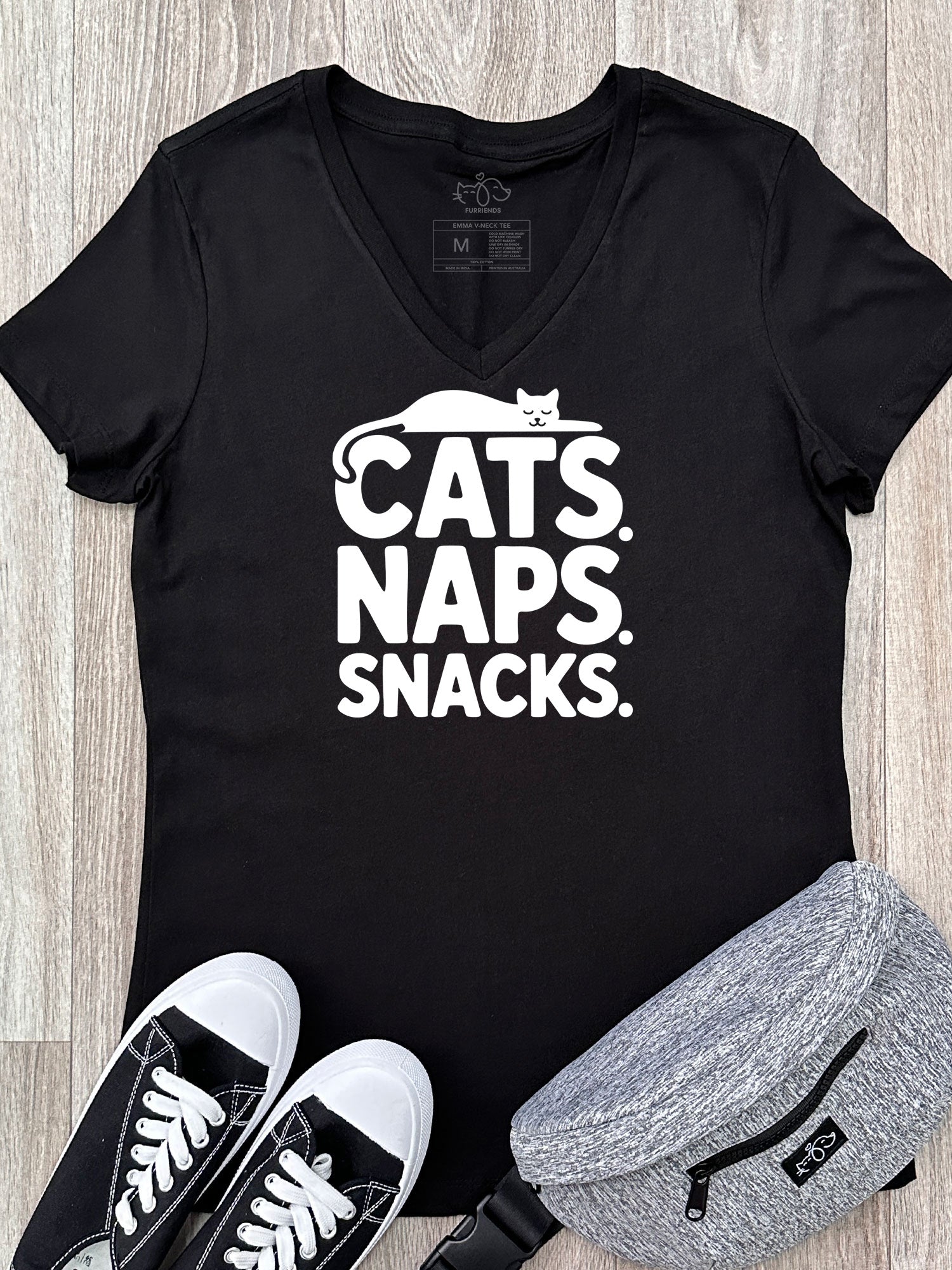 Cats. Naps. Snacks. Emma V-Neck Tee