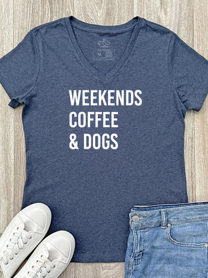 Weekends Coffee & Dogs Emma V-Neck Tee