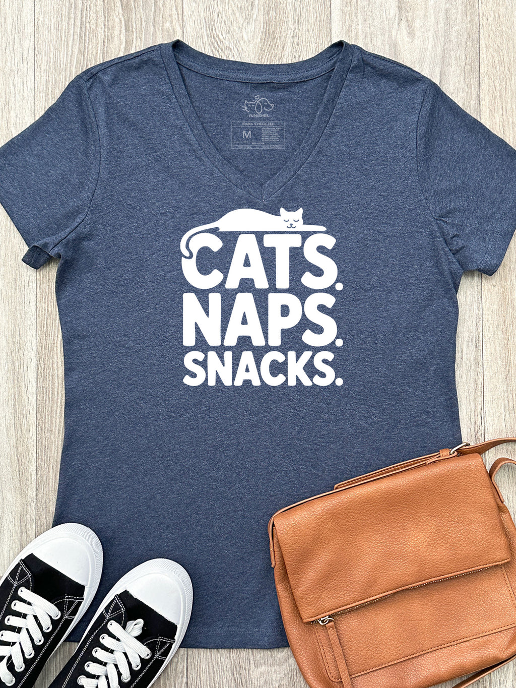 Cats. Naps. Snacks. Emma V-Neck Tee
