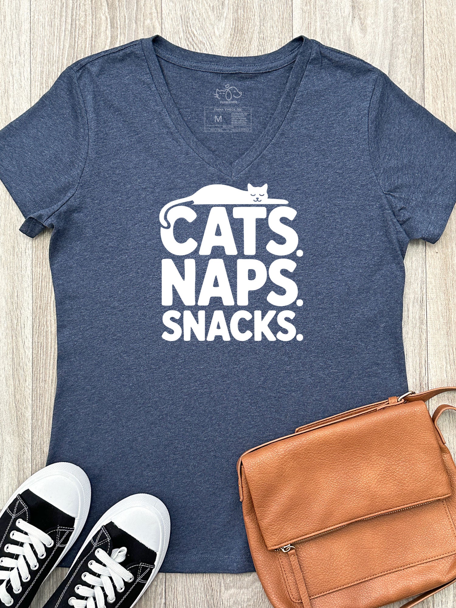 Cats. Naps. Snacks. Emma V-Neck Tee