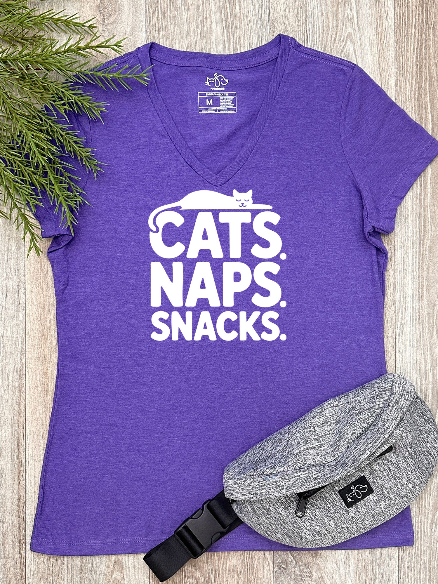 Cats. Naps. Snacks. Emma V-Neck Tee