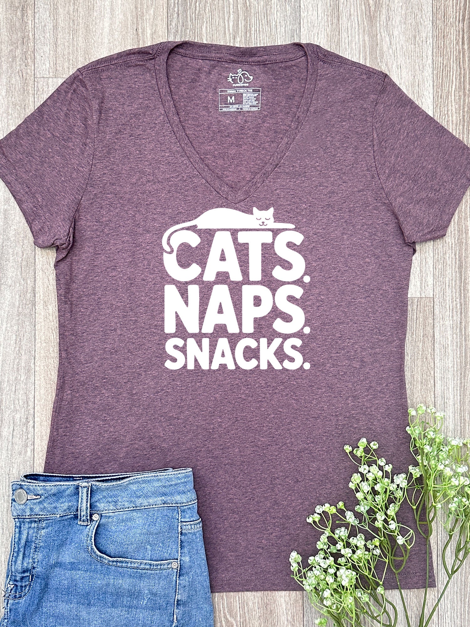 Cats. Naps. Snacks. Emma V-Neck Tee