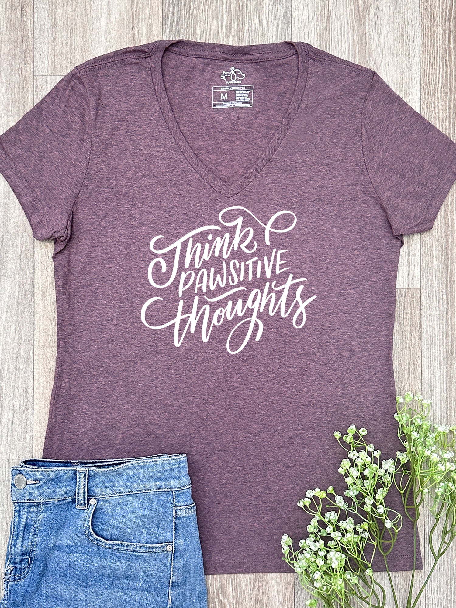 Think Pawsitive Thoughts Emma V-Neck Tee