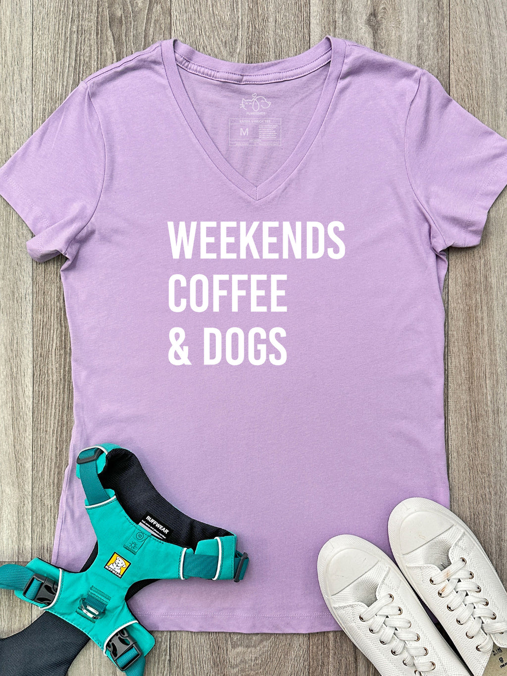 Weekends Coffee & Dogs Emma V-Neck Tee