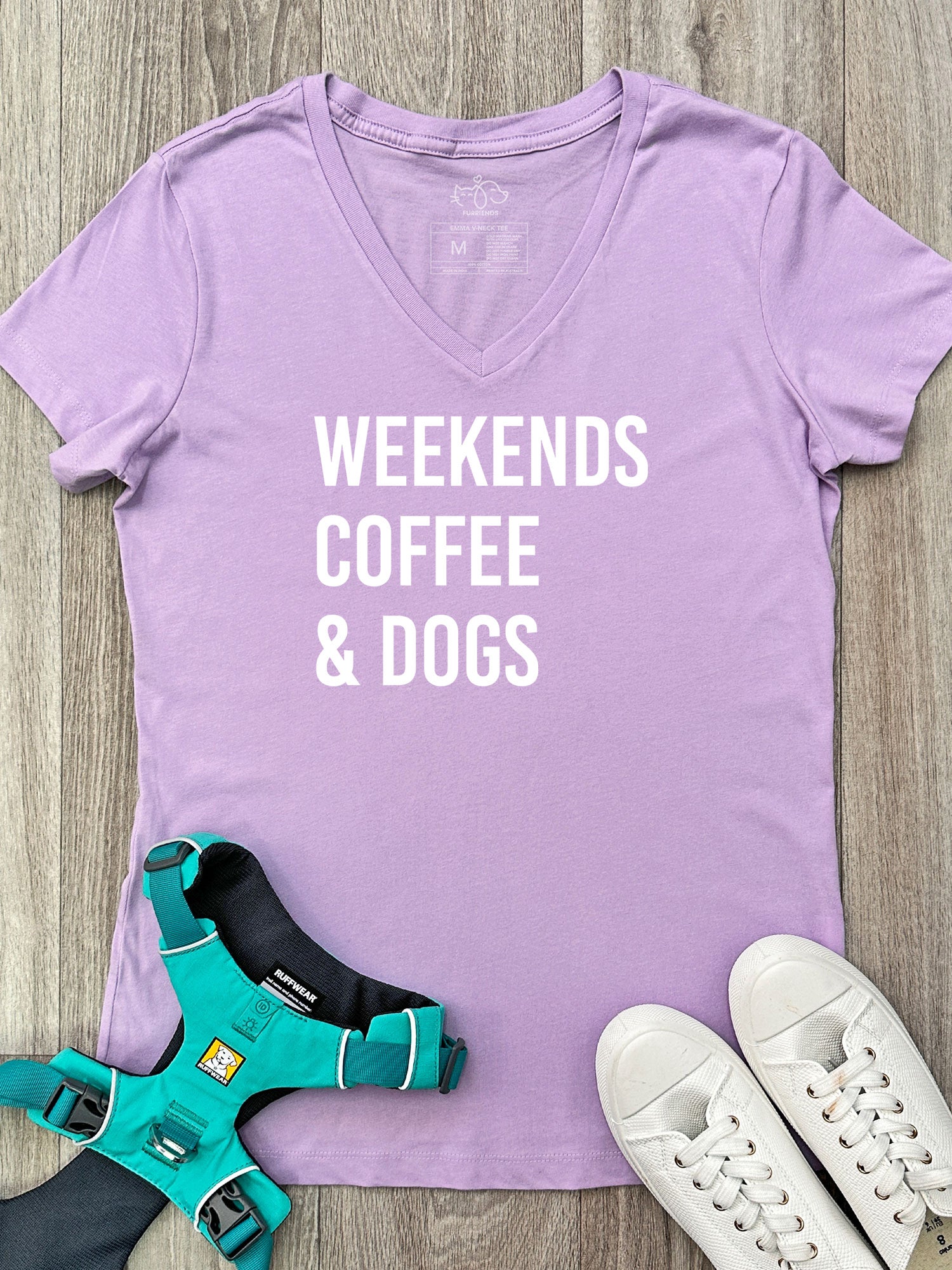Weekends Coffee & Dogs Emma V-Neck Tee