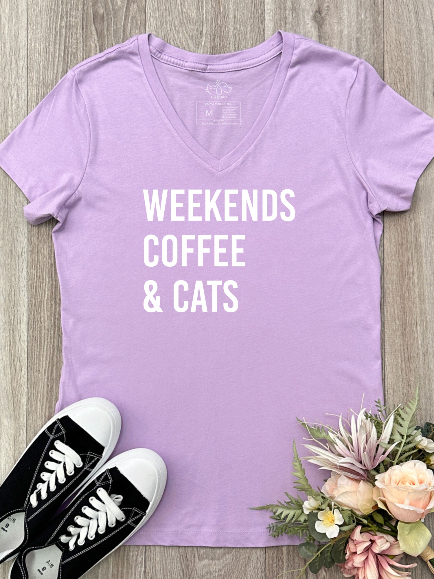 Weekends Coffee & Cats Emma V-Neck Tee