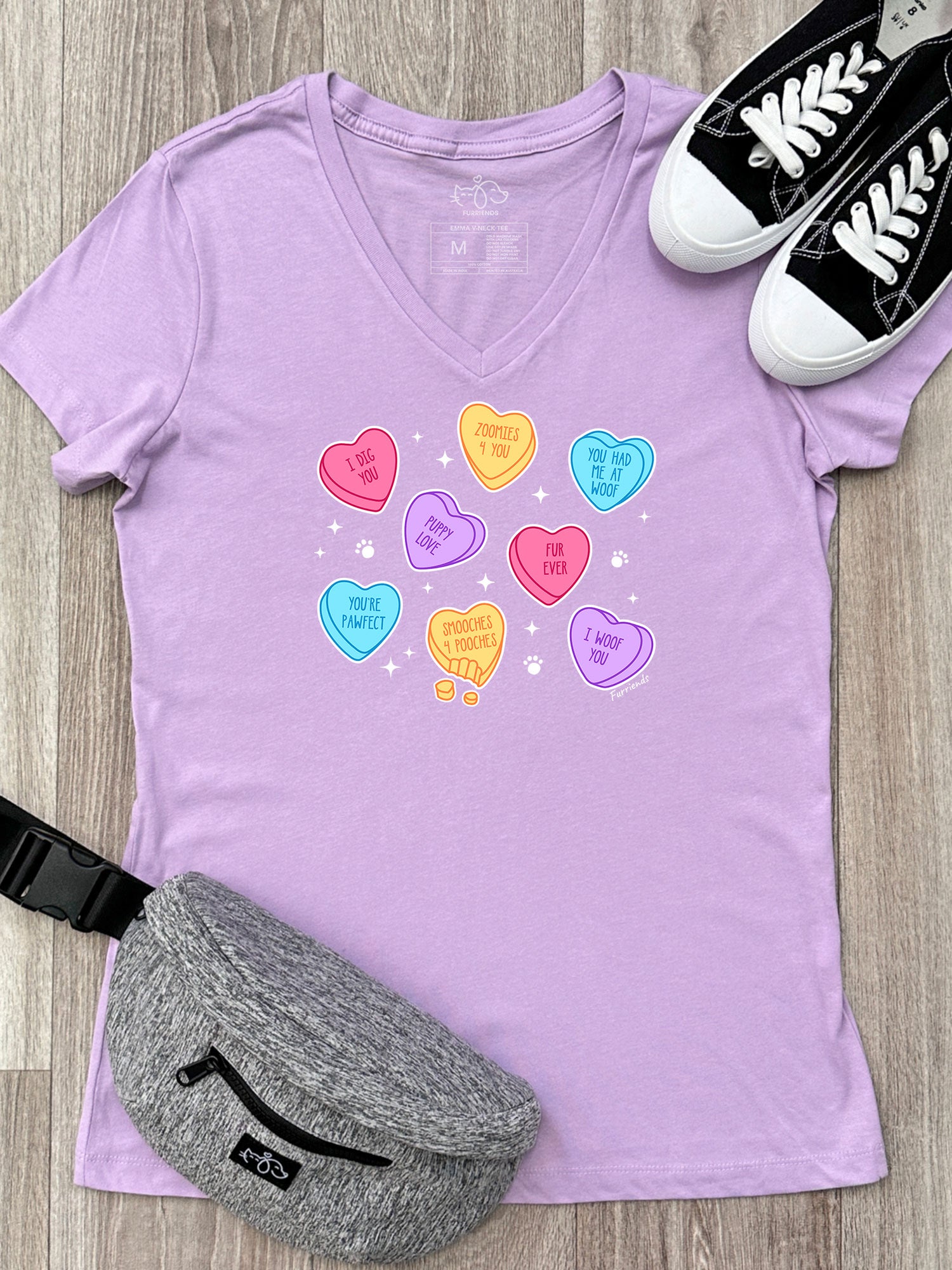 Candy Hearts - Dog Emma V-Neck Tee