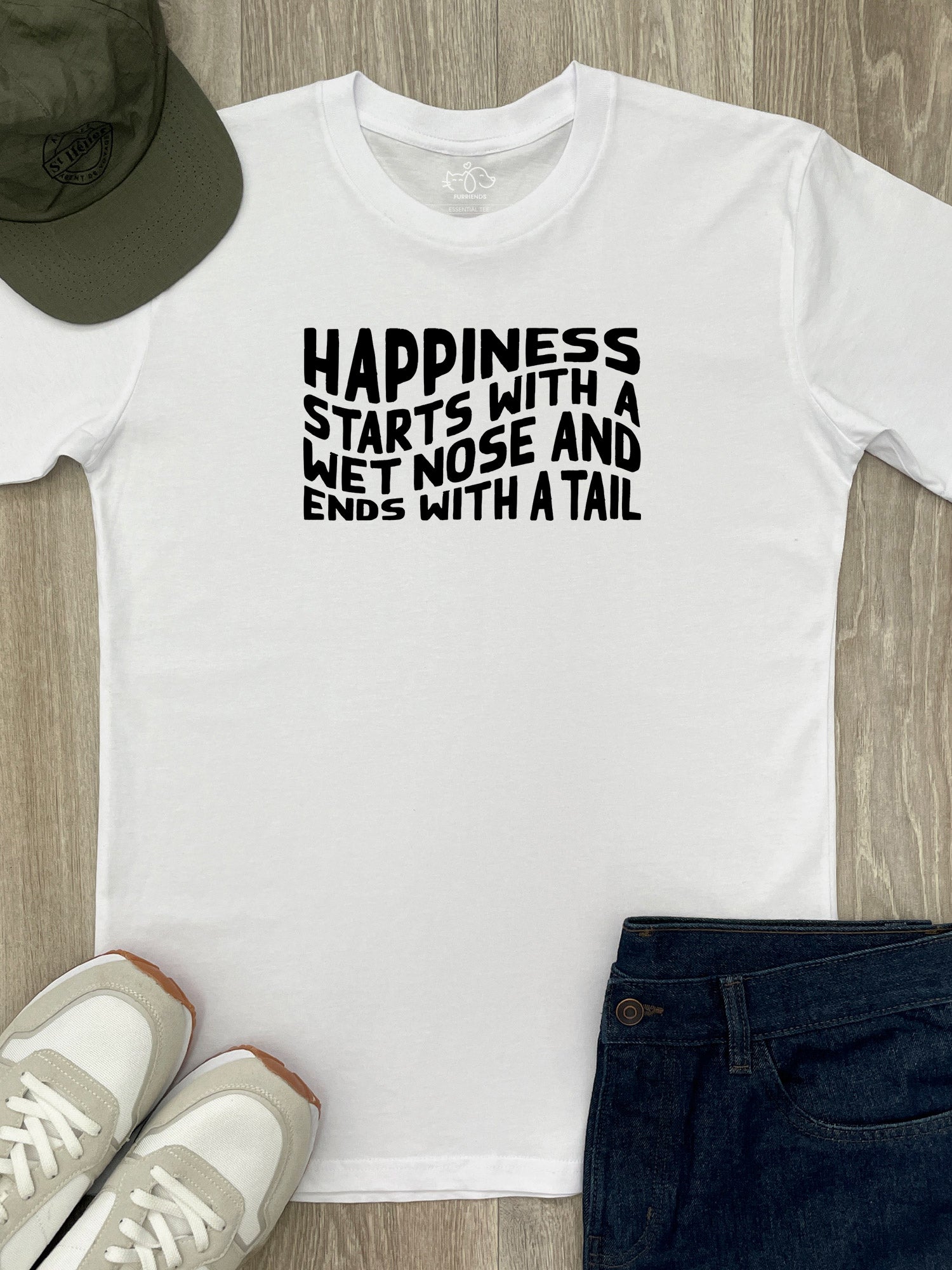 Happiness Starts With A Wet Nose And Ends With A Tail Essential Unisex Tee