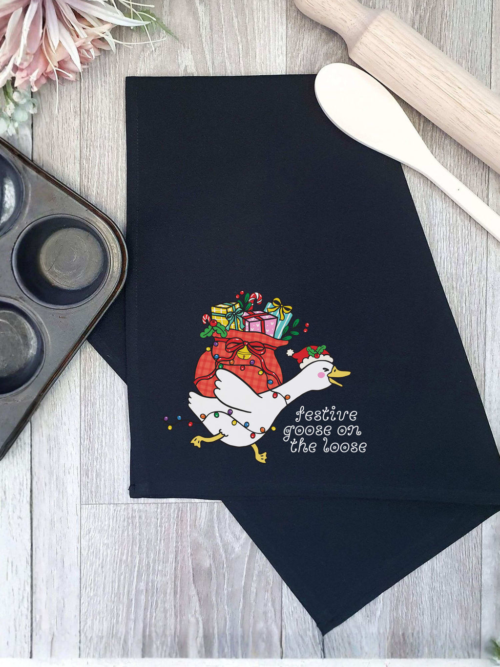 Festive Goose On The Loose Tea Towel