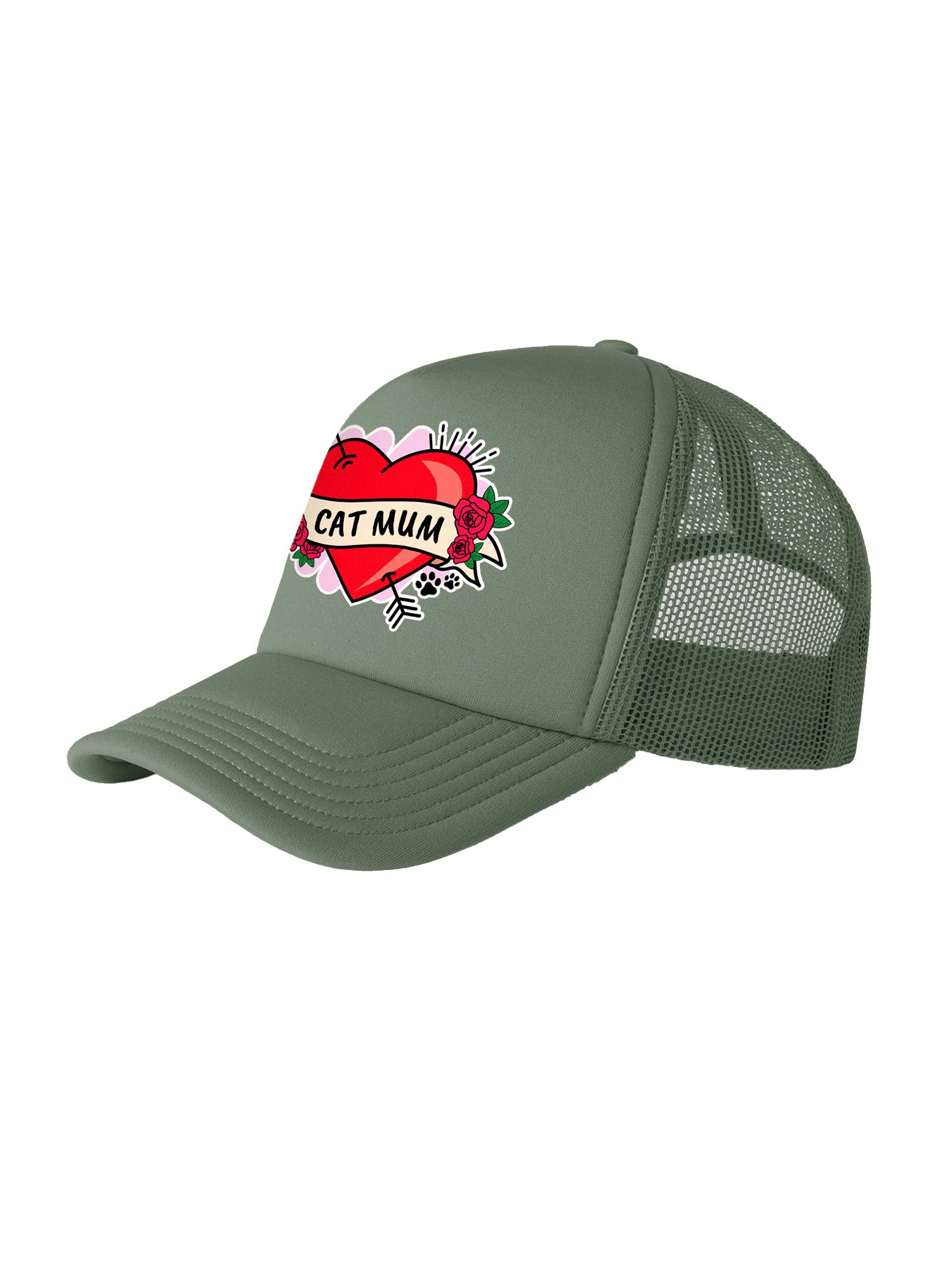 Cat Mum Heart Tattoo Foam Trucker Cap