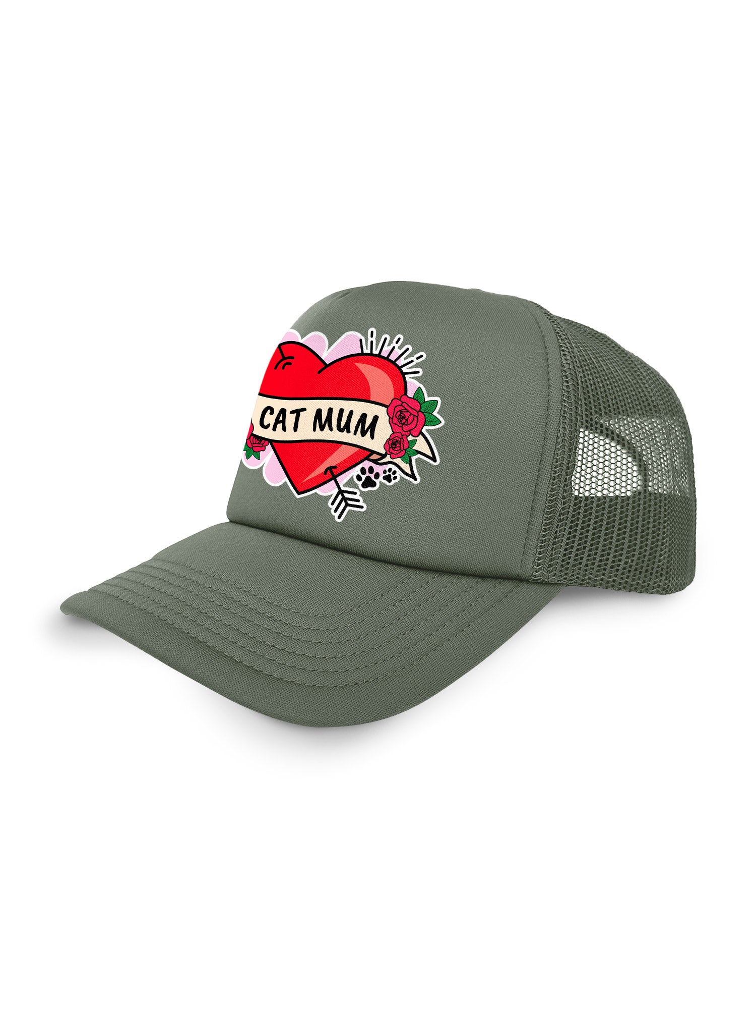 Cat Mum Heart Tattoo Foam Trucker Cap