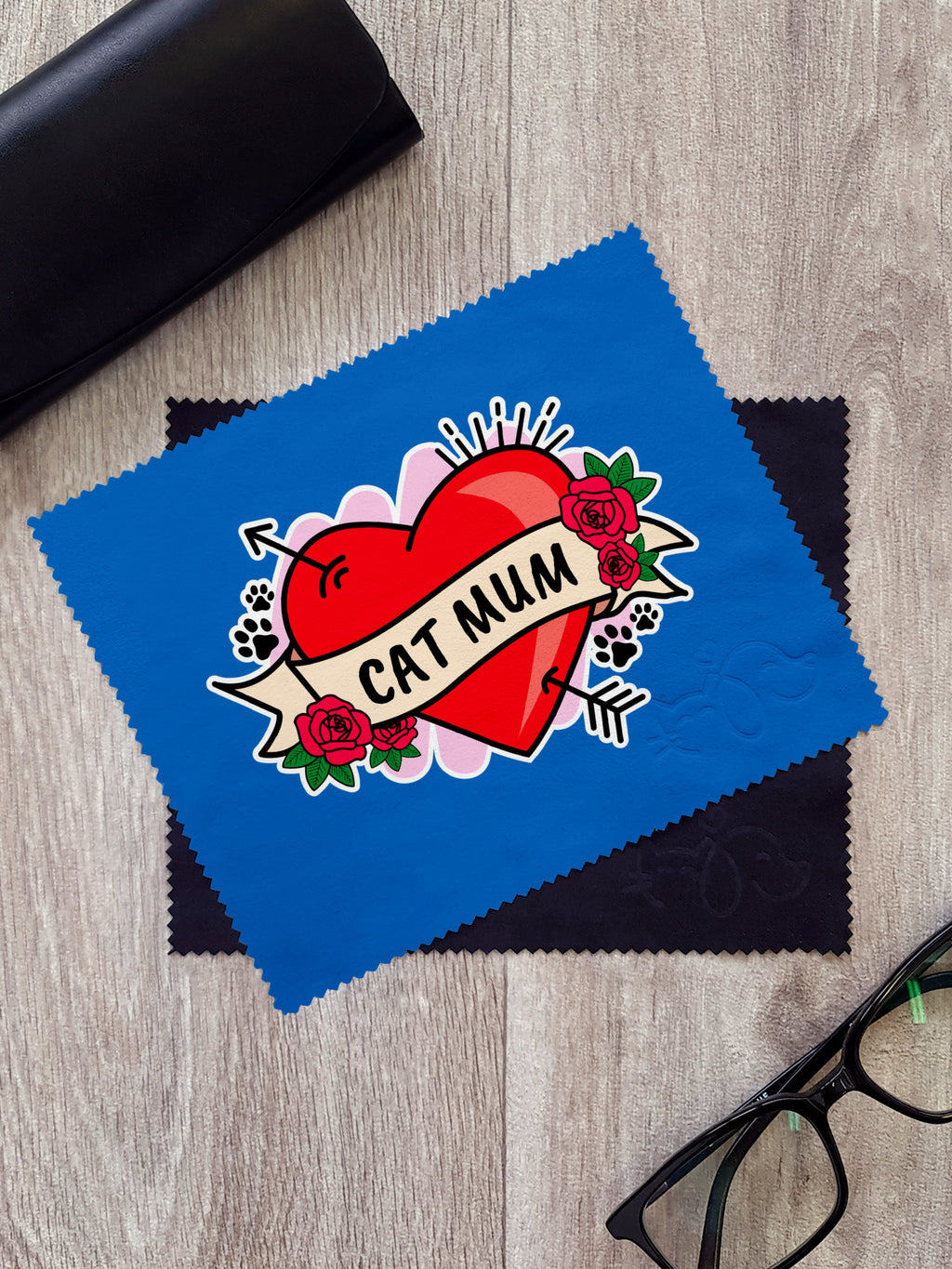 Cat Mum Heart Tattoo Microfibre Suede Glasses Cleaning Cloths (Twinpack)